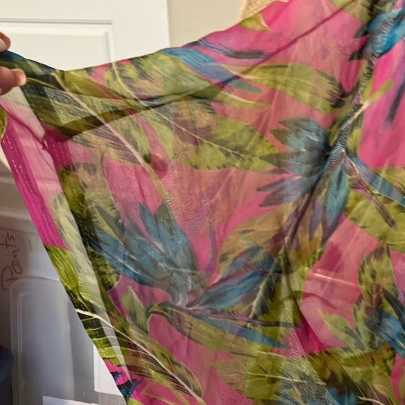 Vibrant Pink and Green Sheer Cover-Up - Picture 4 of 5